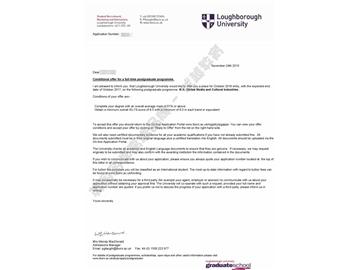 恭喜于同学获得拉夫堡大学全球媒体与文化产业硕士通知书