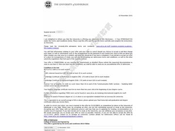 恭喜顾同学获得爱丁堡大学电子学专业硕士通知书