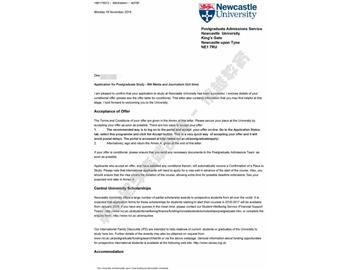 恭喜于同学获得纽卡斯尔大学传媒与新闻专业硕士通知书