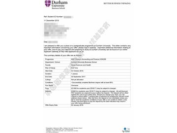 恭喜刘同学获得杜伦大学会计与金融专业硕士通知书