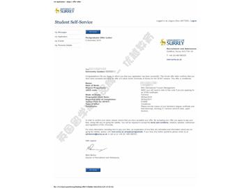 恭喜张同学获萨里大学国际旅游管理专业硕士通知书 
