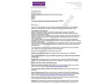 恭喜洪同学获得曼彻斯特大学人力资源管理与产业关系专业硕士通知书