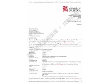 恭喜齐同学获得布里斯托大学对外英语教学专业硕士通知书