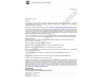 恭喜陈同学获得爱丁堡大学景观建筑专业硕士通知书