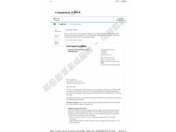 恭喜徐同学获得约克大学国际商务与战略管理专业硕士通知书
