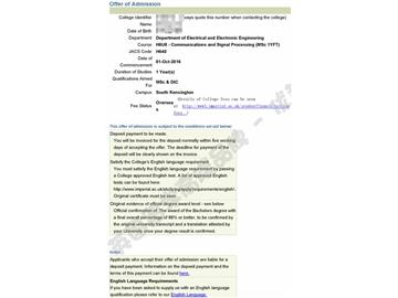 恭喜于同学获得帝国理工学院通信与信号处理专业硕士通知书