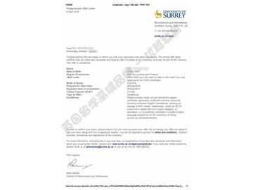 恭喜李同学获得萨里大学会计与金融专业硕士通知书