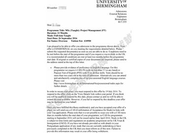 恭喜瞿同学获得伯明翰大学项目管理专业硕士通知书