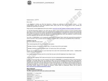 恭喜金同学获得爱丁堡大学计算机科学专业硕士通知书