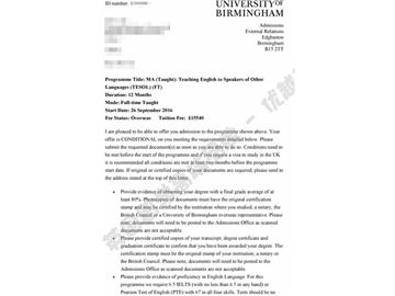 恭喜刘同学获得伯明翰大学对外英语教学专业硕士通知书