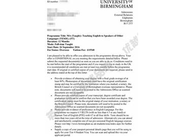 恭喜曲同学获得伯明翰大学对外英语教学专业硕士通知书