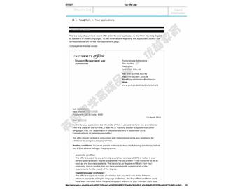  恭喜吴同学获得约克大学对外英语教学专业硕士通知书