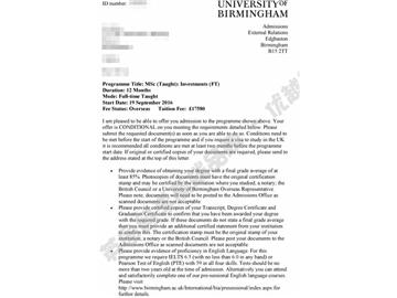 恭喜徐同学获得伯明翰大学投资学专业硕士通知书