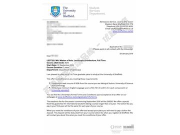 恭喜李同学获得谢菲尔德大学景观建筑专业硕士通知书