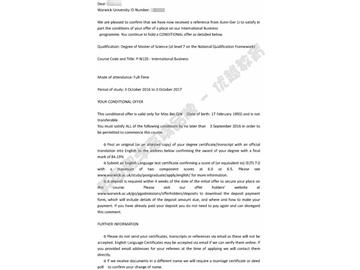 恭喜任同学获得华威大学国际商务专业硕士通知书