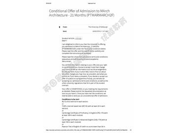  恭喜张同学获得爱丁堡大学建筑专业硕士通知书
