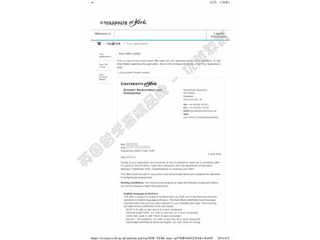 恭喜苏同学获得约克大学教育学专业硕士通知书