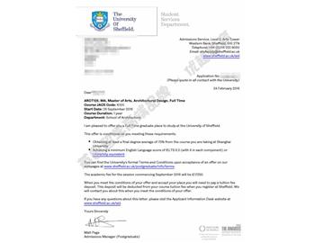 恭喜江同学获得谢菲尔德大学建筑设计专业硕士通知书