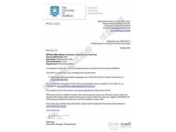 恭喜宋同学获得谢菲尔德大学数据科学专业硕士通知书