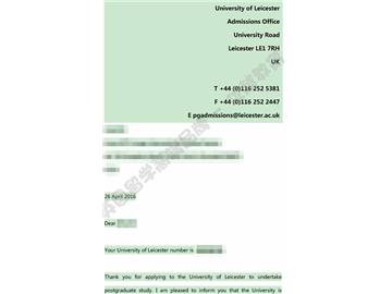 恭喜顾同学获得莱斯特大学商业智能数据分析专业硕士通知书