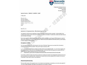  恭喜孙同学获得纽卡斯尔大学流行病学专业硕士通知书