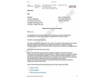 恭喜刘同学获得曼彻斯特大学会计与金融专业本科通知书