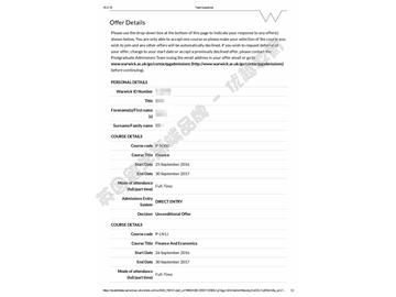 恭喜蔡同学获得华威大学会计与金融专业硕士通知书