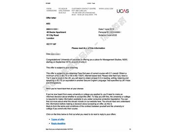 恭喜吴同学获得莱斯特大学管理学专业本科通知书