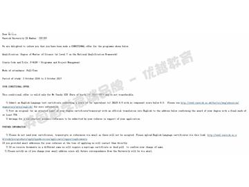 恭喜徐同学获得华威大学项目与工程管理专业硕士通知书
