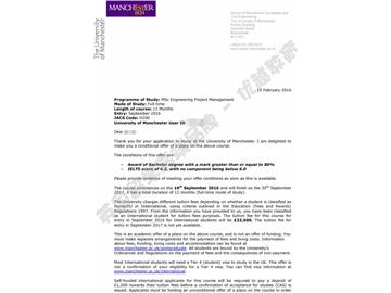 恭喜赵同学获得曼彻斯特大学工程项目管理专业硕士通知书