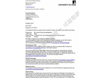  恭喜季同学获得利兹大学人力资源管理专业硕士通知书