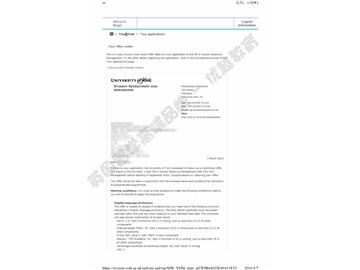  恭喜赵同学获得约克大学人力资源管理专业硕士通知书