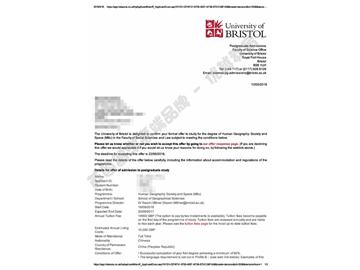  恭喜王同学获得布里斯托大学人文地理：社会与空间专业硕士通知书