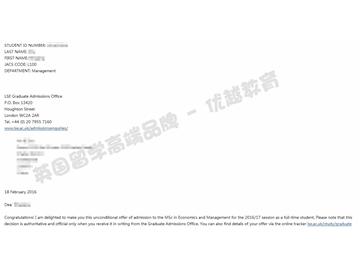 恭喜周同学获得伦敦政治经济学院经济与管理专业硕士通知书