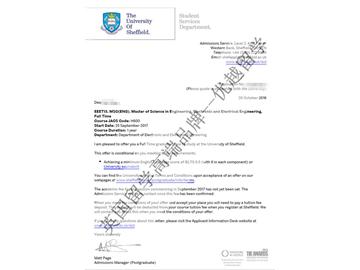  恭喜苏同学获得谢菲尔德大学电子电气工程专业硕士通知书