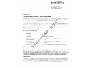  恭喜吴同学获得南安普顿大学会计与金融专业硕士通知书