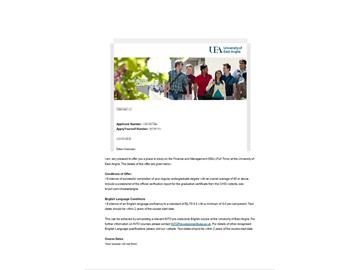 恭喜丁同学获得东英格利亚大学金融与管理专业硕士通知书
