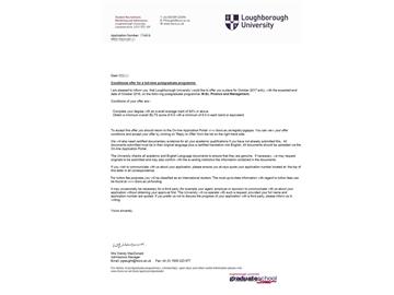 恭喜朱同学获得拉夫堡大学金融与管理专业硕士通知书
