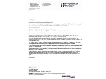 恭喜江同学获得拉夫堡大学数字媒体与社会专业硕士通知书