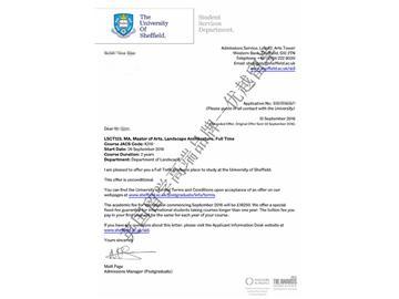 恭喜丁同学获得谢菲尔德大学景观建筑专业硕士通知书
