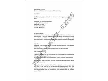 恭喜苏同学获得卡迪夫大学会计与金融专业硕士通知书