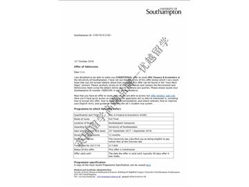 恭喜李同学获得南安普顿大学金融与经济学专业硕士通知书