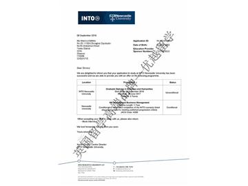 恭喜丁同学获得纽卡斯尔大学国际商务管理专业硕士通知书