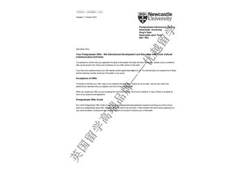 恭喜刘同学获得纽卡斯尔大学国际发展与跨文化教育专业硕士通知书