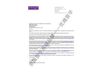 恭喜季同学获得曼彻斯特大学聚合材料科学与工程专业硕士通知书