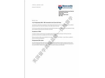 恭喜韩同学获得纽卡斯尔大学自动化与控制专业硕士通知书