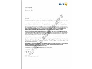 恭喜金同学获得肯特大学国际会计与金融专业硕士通知书