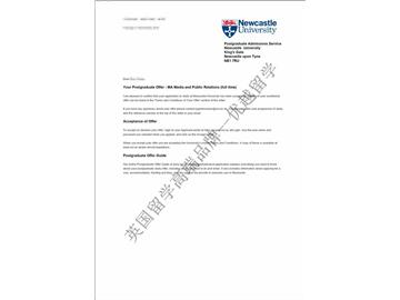 恭喜钱同学获得纽卡斯尔大学媒体与公共关系专业硕士通知书