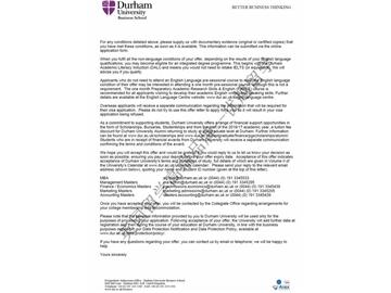 恭喜孙同学获得杜伦大学会计与金融专业硕士通知书