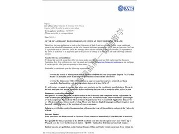 恭喜吴同学获得巴斯大学金融专业硕士通知书